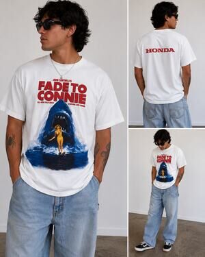 John Cantwell Fade to Connie Shark Graphic T-Shirt Small White Movie Parody Tee